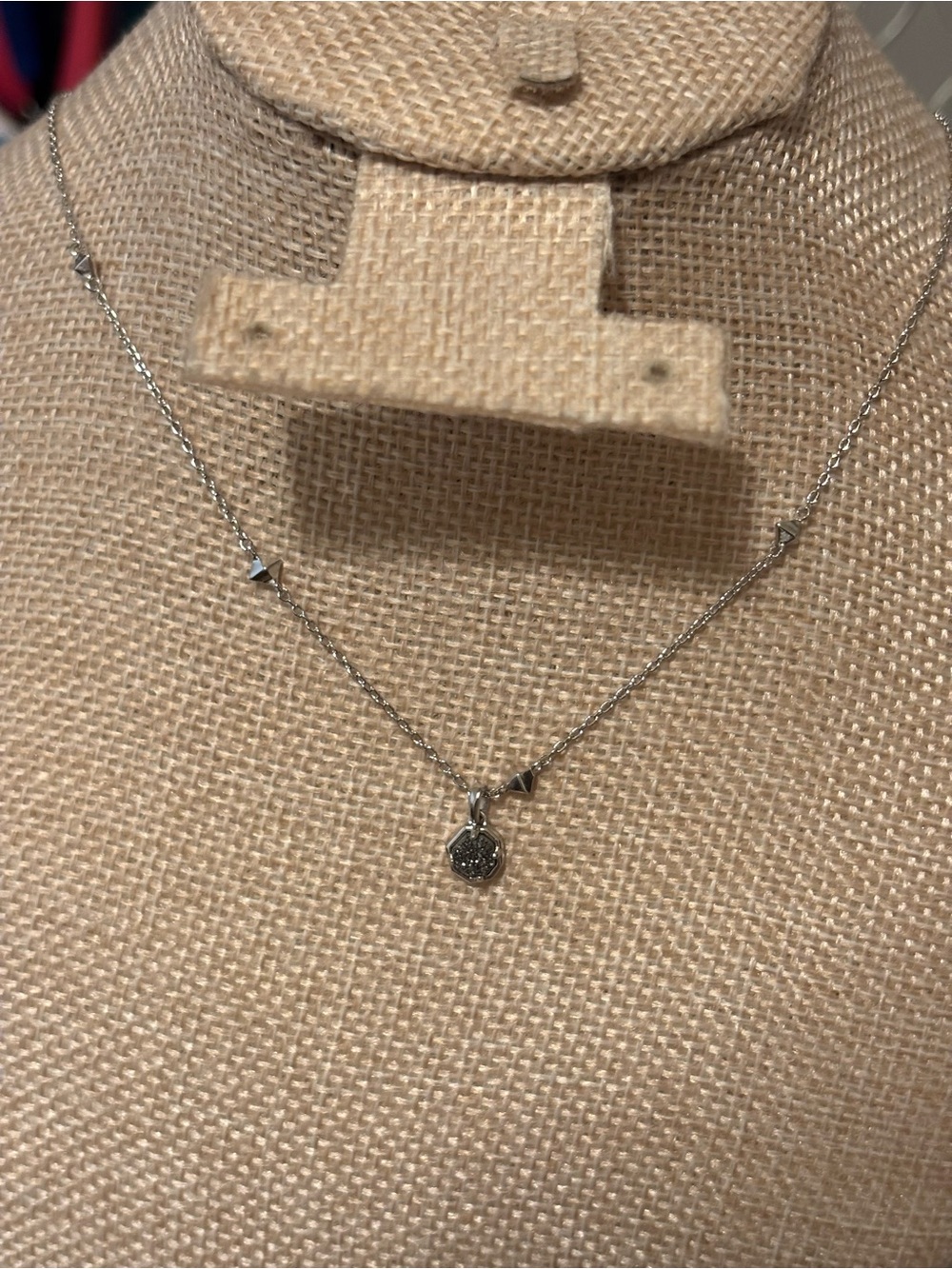 Silver Hexagon Silver Druzy Pendant Necklace - Elegant Everyday